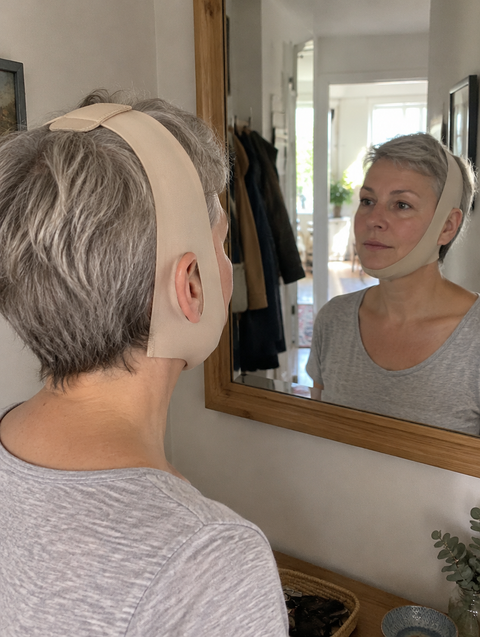 Bande visage portée à la maison, photo d'illustration